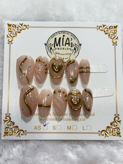 Golden Heart Nude handmade press-on nails - image 2