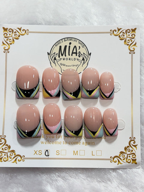 Pastel Geometric French handmade press-on nails - image 1