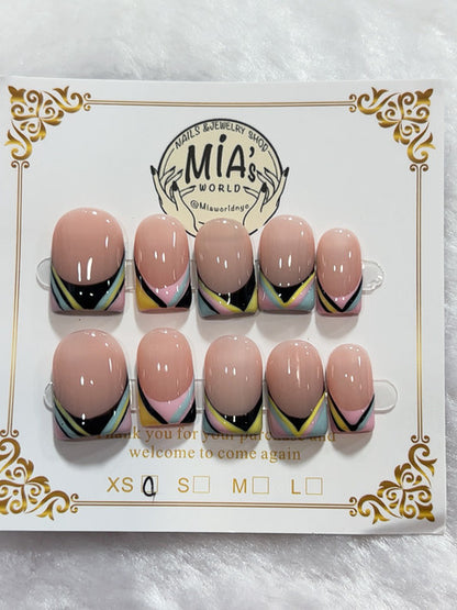 Pastel Geometric French handmade press-on nails - image 1