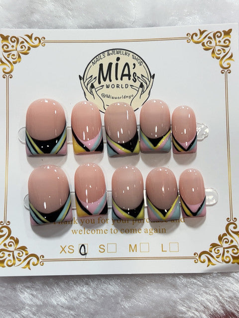 Pastel Geometric French handmade press-on nails - image 2