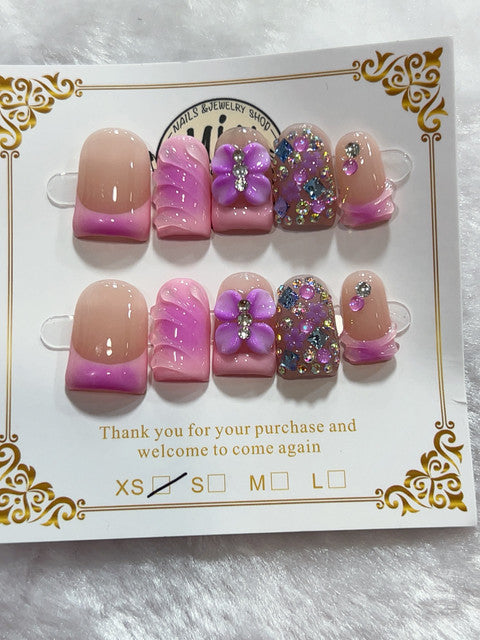 Purple Floral Crystal handmade press-on nails - image 1