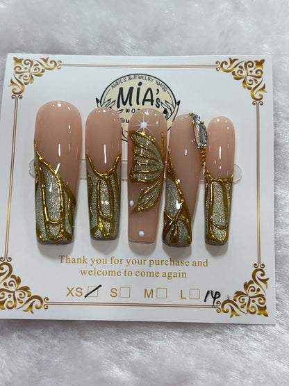 Golden Leaf Nude handmade press-on nails - image 1