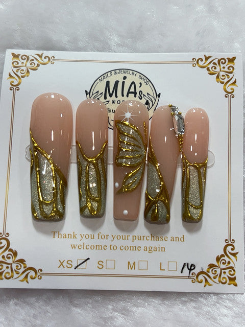 Golden Leaf Nude handmade press-on nails - image 2