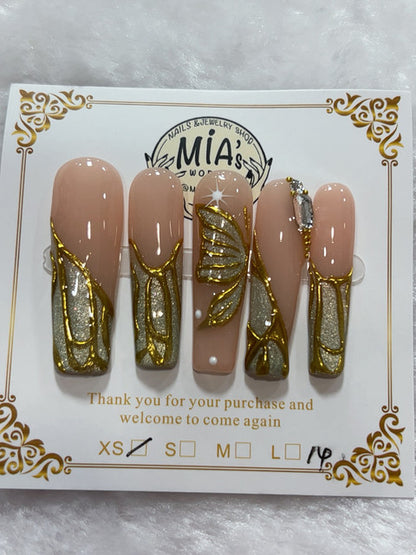 Golden Leaf Nude handmade press-on nails - image 2