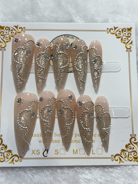 Silver Glitter Filigree handmade press-on nails - image 1