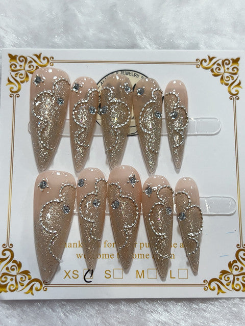 Silver Glitter Filigree handmade press-on nails - image 2