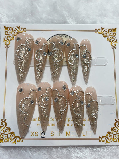 Silver Glitter Filigree handmade press-on nails - image 2