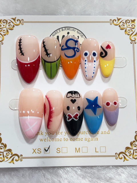 Playful Abstract Characters handmade press-on nails - image 1