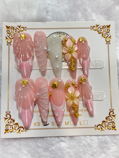 Pink Blossom Gold handmade press-on nails - image 1