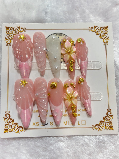 Pink Blossom Gold handmade press-on nails - image 2