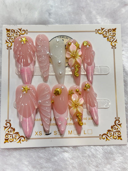 Pink Blossom Gold handmade press-on nails - image 2