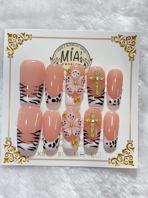 Tiger Blossom Mix handmade press-on nails - image 1